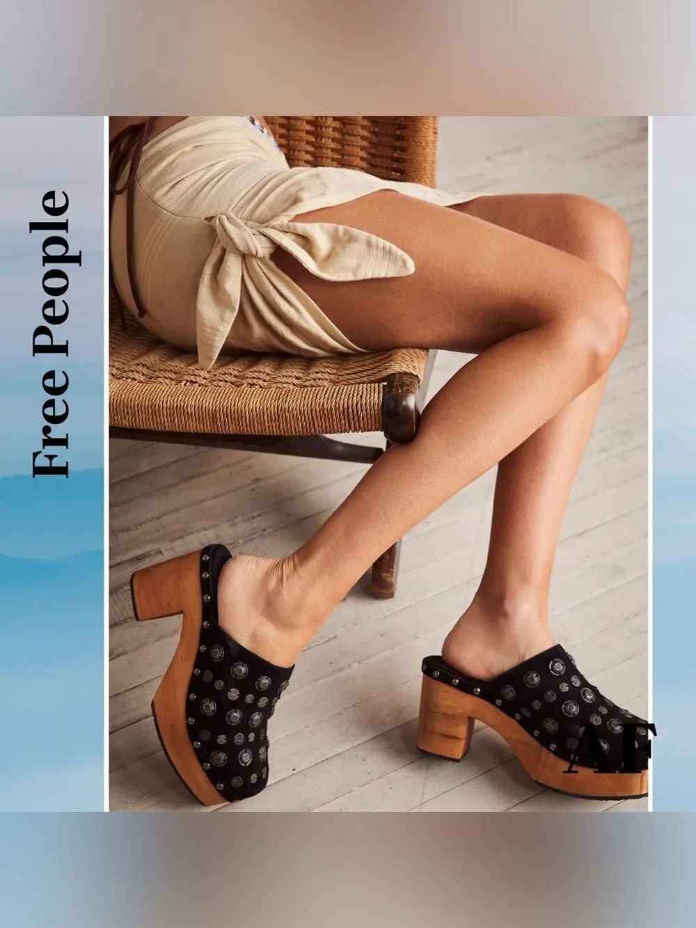 Free People Claudia Black Studded Leather Clog Heels Size 40 New